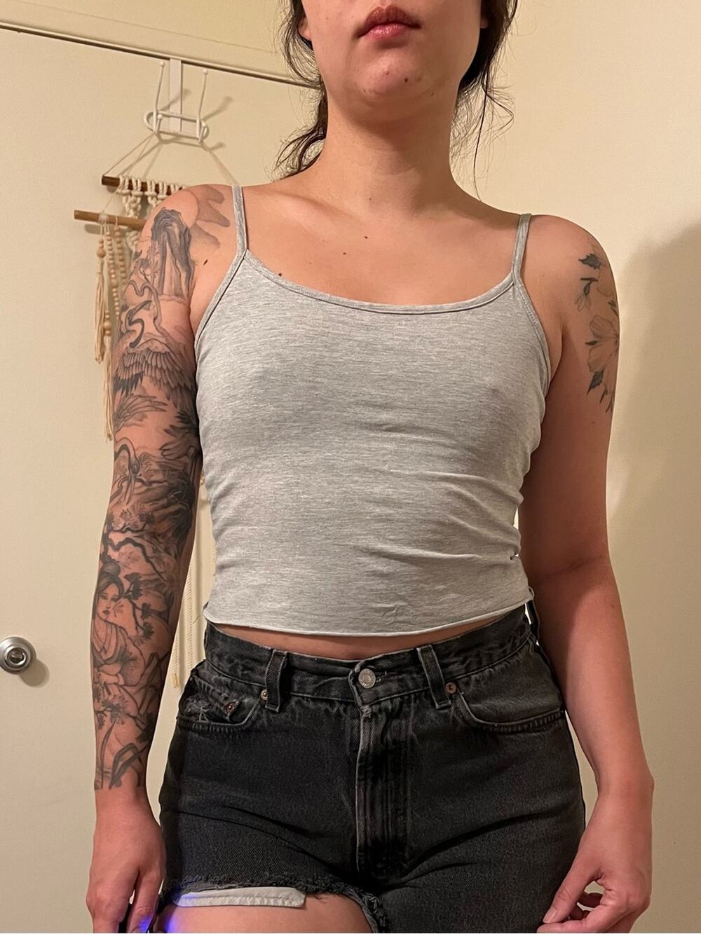 Classic Grey Spaghetti Strap Crop Tank Top